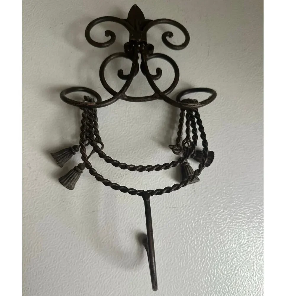 Wall Hook metal tassels hanging vintage style ornate decor hallway 10x6”